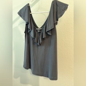 Charcoal ActiveUSA lace up v-neck sleeveless top